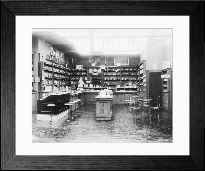 Framed Print : Soda Fountain in Drug Store Framed Print : Soda Fountain in Drug Store