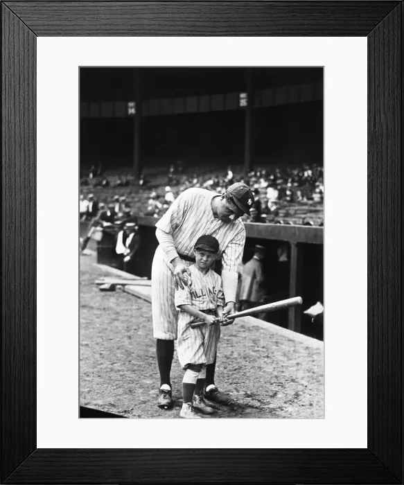 Framed Print : Babe Ruth Showing Boy How To Hold Bat