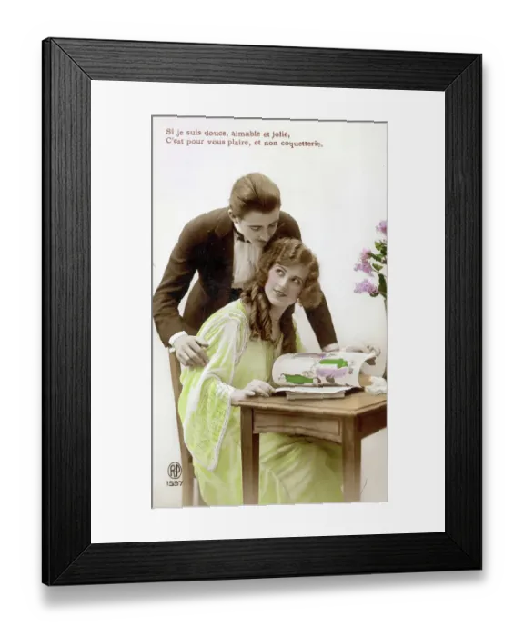 Framed Print : Husband Looking over Wife's Shoulder Framed Print : Husband Looking over Wife's Shoulder