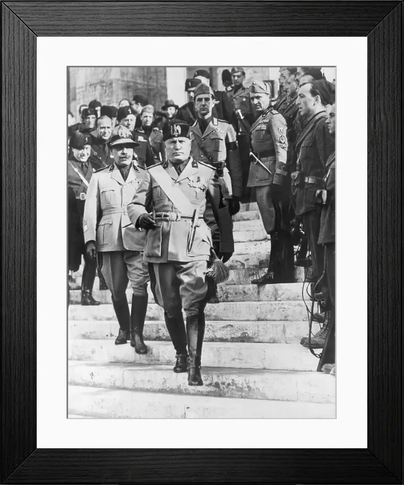 Framed Print : Mussolini Walks Down Stairs W / Officers Framed Print : Mussolini Walks Down Stairs W / Officers