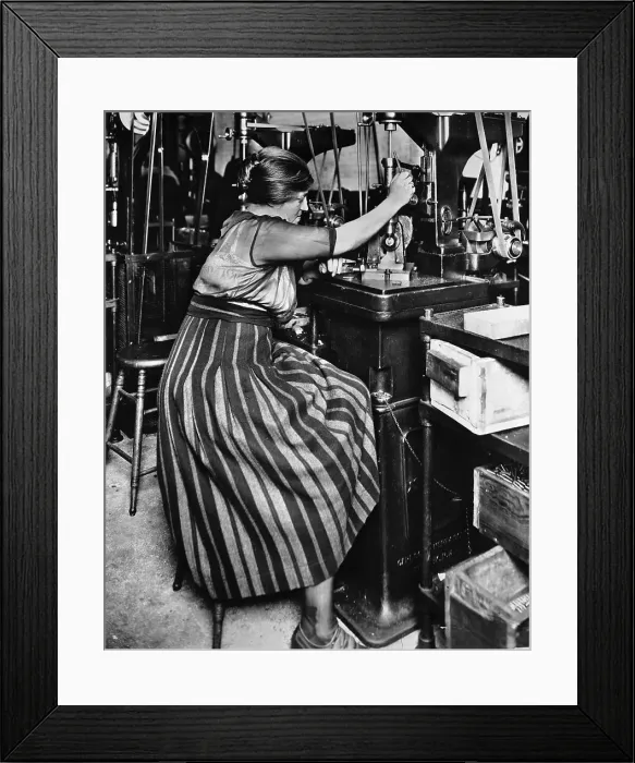Framed Print : Woman Running Lathe In Factory Framed Print : Woman Running Lathe In Factory