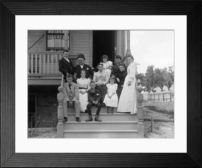 Framed Print : Large Family In Front Of Their House Framed Print : Large Family In Front Of Their House