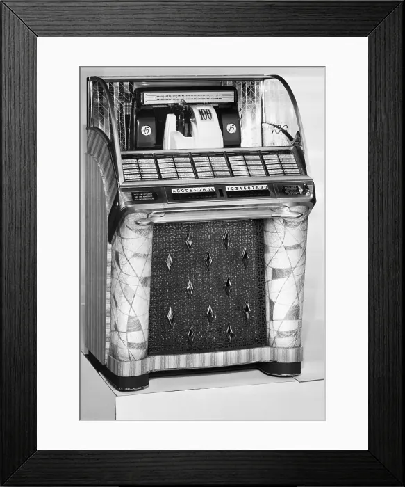 Framed Print : Jukebox. (Original Caption). Juke box. Undated Photograph. BPA2# 3245 Framed Print : Jukebox. (Original Caption). Juke box. Undated Photograph. BPA2# 3245