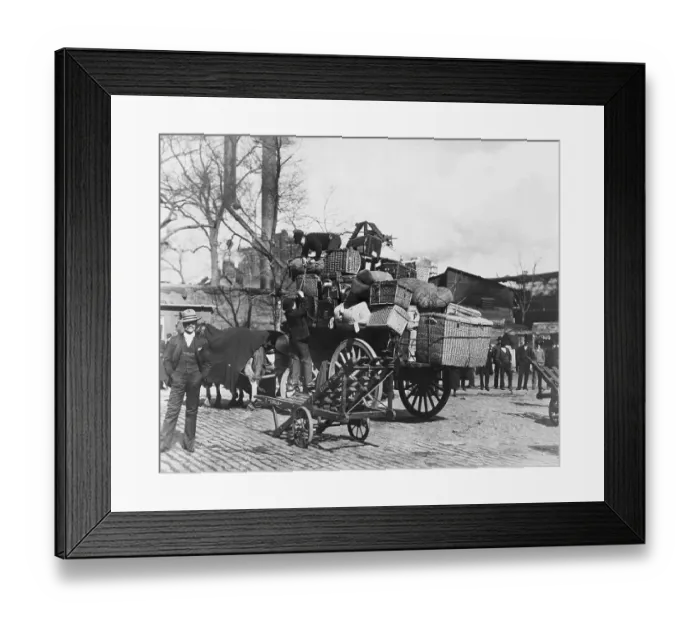 Framed Print : Loading Possesions Onto Horse Cart In Ny Framed Print : Loading Possesions Onto Horse Cart In Ny
