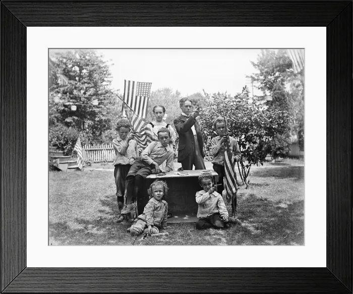 Framed Print : Children With Flags, Guns; 4Th Of July Framed Print : Children With Flags, Guns; 4Th Of July