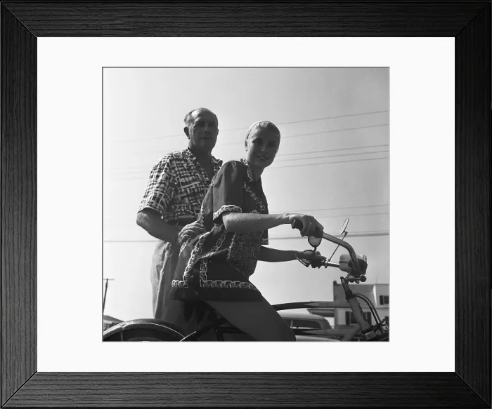 Framed Print : Grace Kelly Riding Bicycle With Prince of Monaco