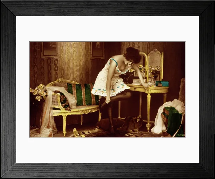 Framed Print : Woman Undressing in Boudoir Framed Print : Woman Undressing in Boudoir