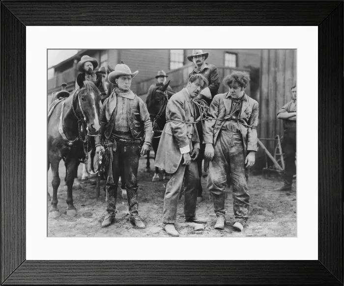 Framed Print : Cowboy Arresting Two Men; Tied Up Framed Print : Cowboy Arresting Two Men; Tied Up