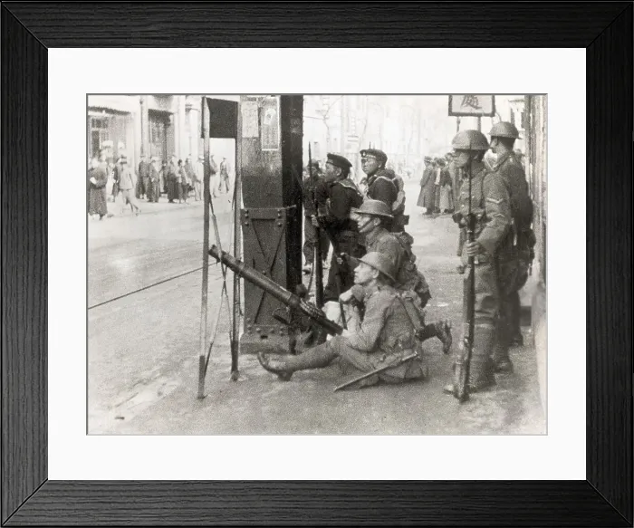 Framed Print : Soldiers Aiming Gun On City Street Framed Print : Soldiers Aiming Gun On City Street