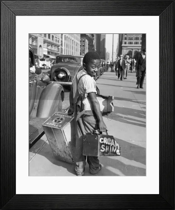 Framed Print : Shoe Shine Boy On City Street Framed Print : Shoe Shine Boy On City Street