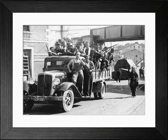 Framed Print : Loyalist Troops In Truck Going To Front Framed Print : Loyalist Troops In Truck Going To Front