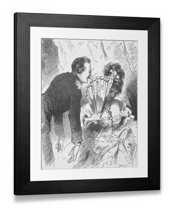 Framed Print : Man And Woman Flirting; Woman W / Fan Framed Print : Man And Woman Flirting; Woman W / Fan
