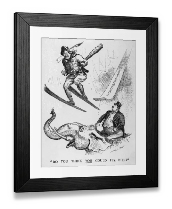 Framed Print : Cartoon Showing Roosevelt On Skis Framed Print : Cartoon Showing Roosevelt On Skis