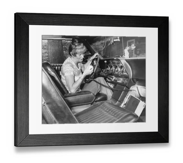 Framed Print : Woman Using CB Radio in Her Car Framed Print : Woman Using CB Radio in Her Car