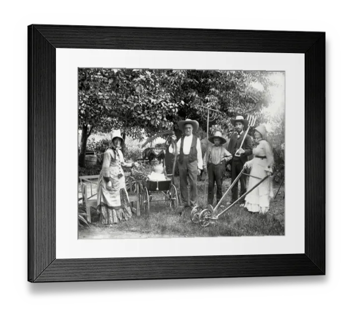 Framed Print : Farm Family Poses With Farming Implement Framed Print : Farm Family Poses With Farming Implement