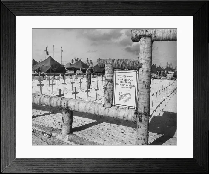 Framed Print : Officer Stands At Marine Grave Framed Print : Officer Stands At Marine Grave