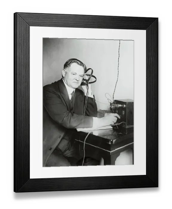 Framed Print : Herbert Hoover Listening to Radio Framed Print : Herbert Hoover Listening to Radio