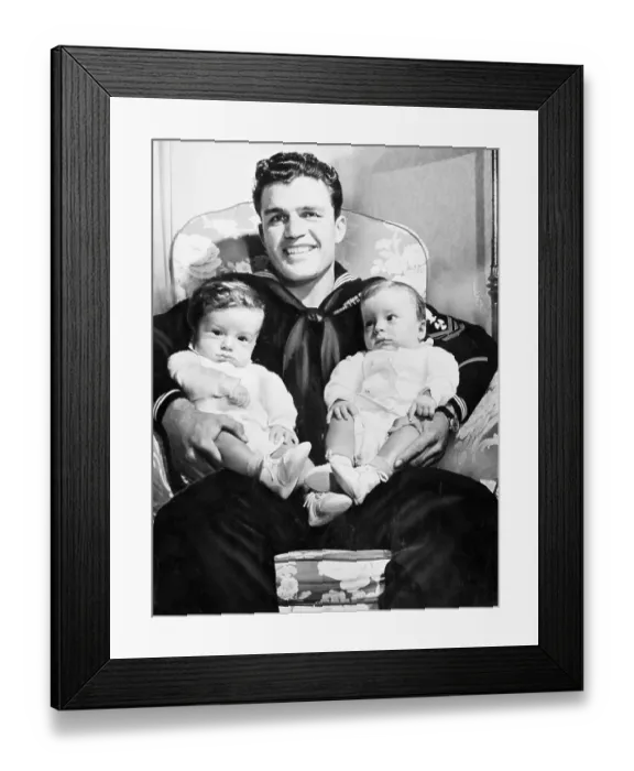 Framed Print : Sailor Holding His Two Sons Framed Print : Sailor Holding His Two Sons