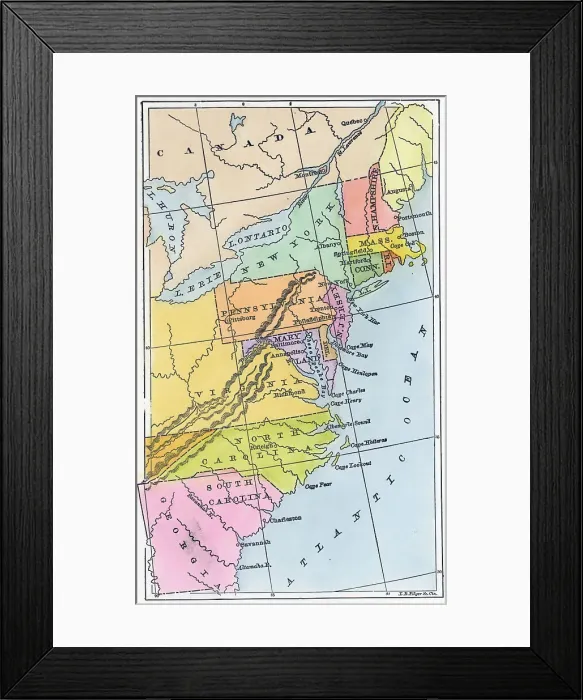 Framed Print : Map of the 13 Original American Colonies Framed Print : Map of the 13 Original American Colonies