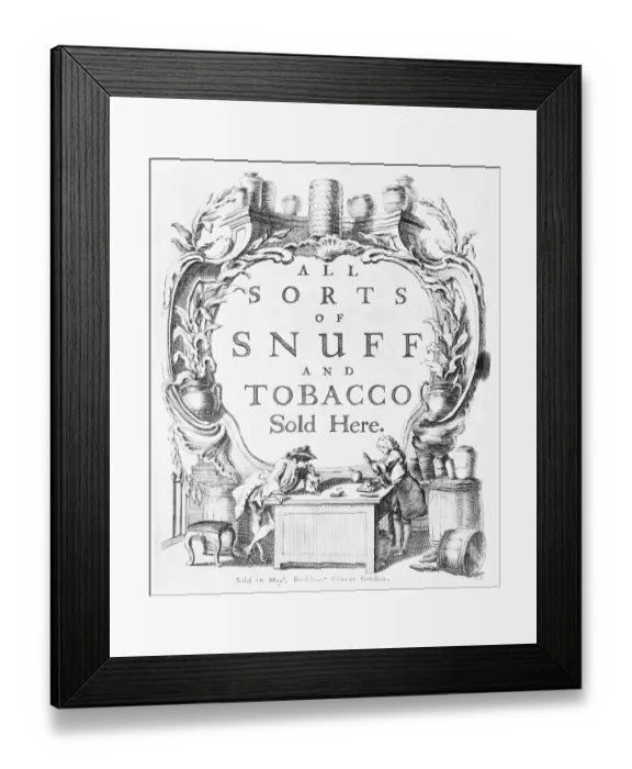 Framed Print : All Sorts of Snuff and Tobacco Sold Here Copper Engraving Framed Print : All Sorts of Snuff and Tobacco Sold Here Copper Engraving