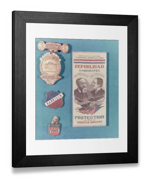 Framed Print : Campaign Items for Benjamin Harrison
