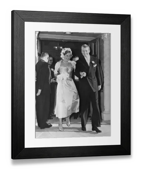Framed Print : Jimmy Stewart And Bride Leave Church Framed Print : Jimmy Stewart And Bride Leave Church