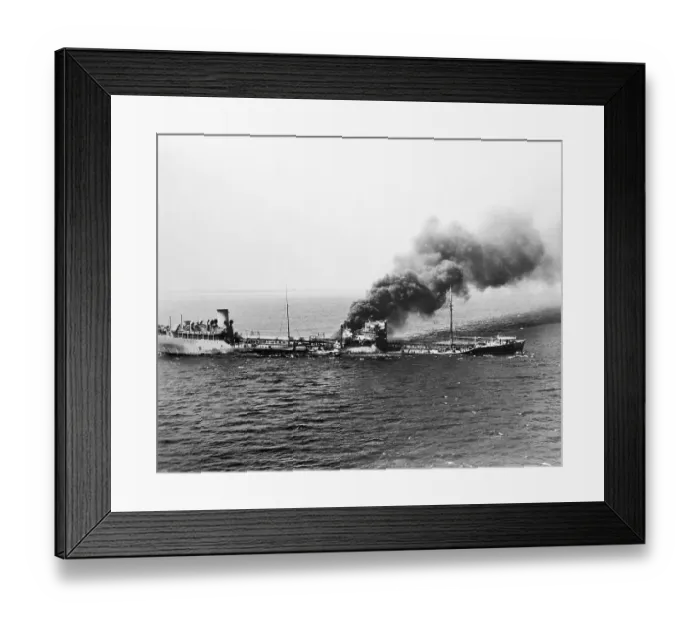 Framed Print : Smoke Billows From Torpedoed Tanker