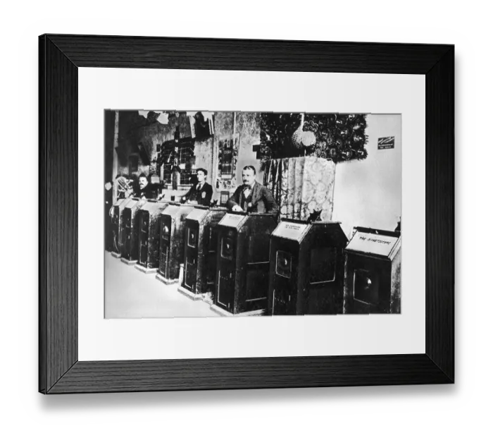 Framed Print : Men in Kinetoscope Arcade