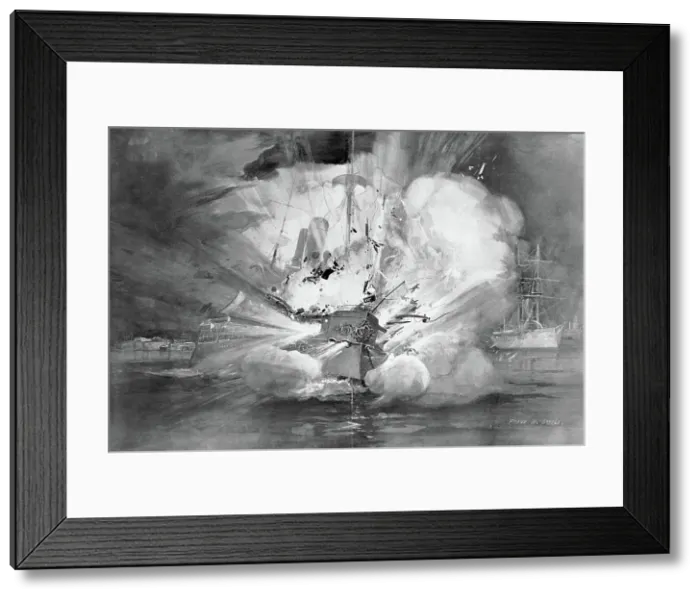 Framed Print : Battleship Maine Being Destroyed Framed Print : Battleship Maine Being Destroyed