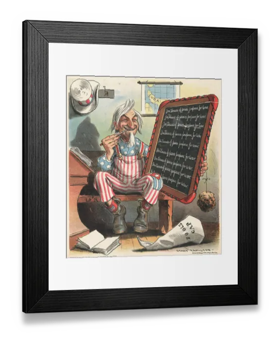 Framed Print : Cartoon Showing American Caricature Planning War Tactics Framed Print : Cartoon Showing American Caricature Planning War Tactics