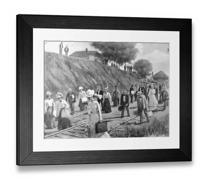 Framed Print : Travelers on Railroad During Yellow Fever Scare Framed Print : Travelers on Railroad During Yellow Fever Scare