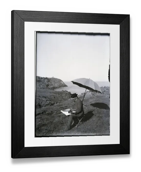 Framed Print : Man Painting Along Maine's Coast Framed Print : Man Painting Along Maine's Coast