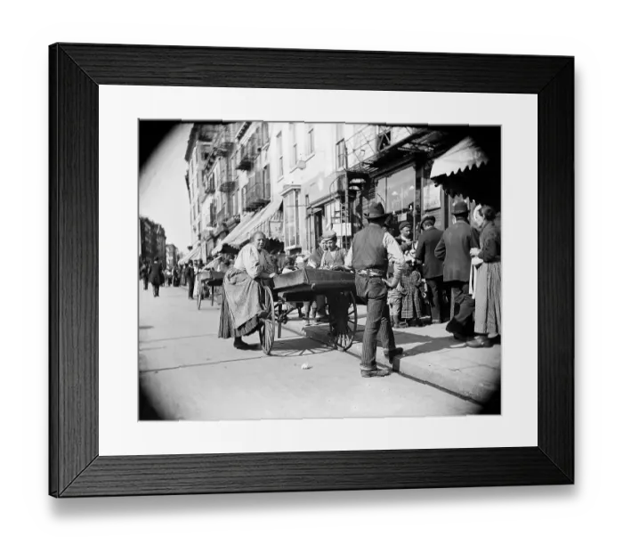 Framed Print : Pushcart Peddlers on Street Framed Print : Pushcart Peddlers on Street