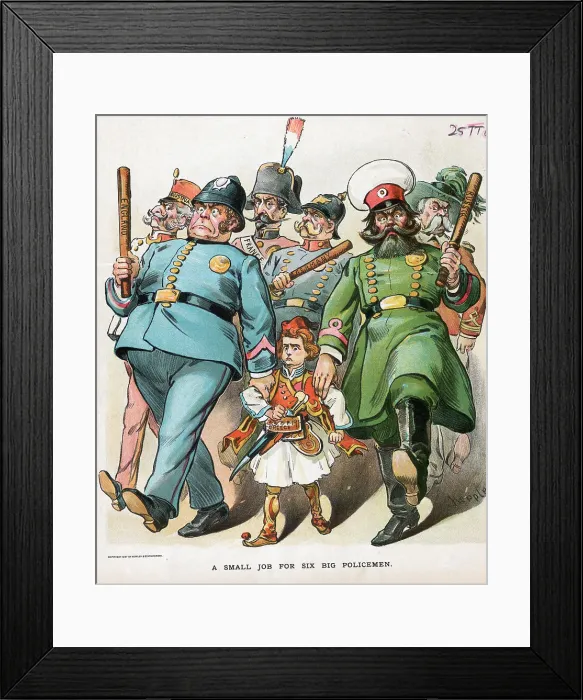 Framed Print : Cartoon of World Powers Policing Greece Framed Print : Cartoon of World Powers Policing Greece