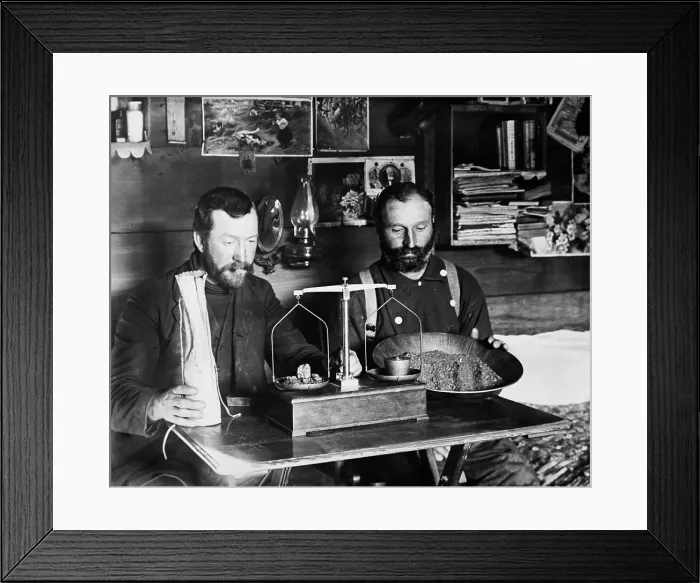 Framed Print : Gold Miners Weighing Gold Framed Print : Gold Miners Weighing Gold