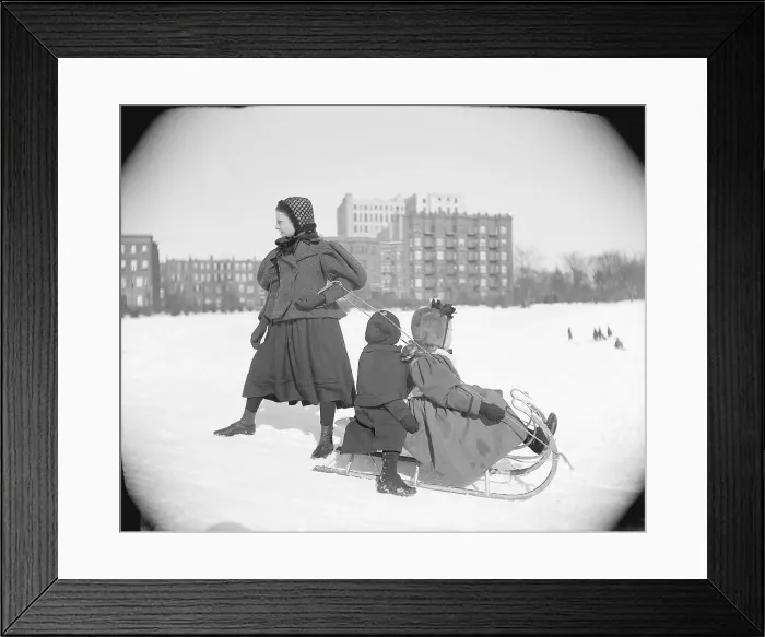 Framed Print : Children Sledding in Central Park Framed Print : Children Sledding in Central Park