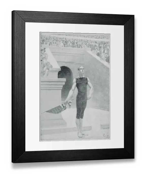 Framed Print : Drawing Of Athlete Posing in Arena Framed Print : Drawing Of Athlete Posing in Arena