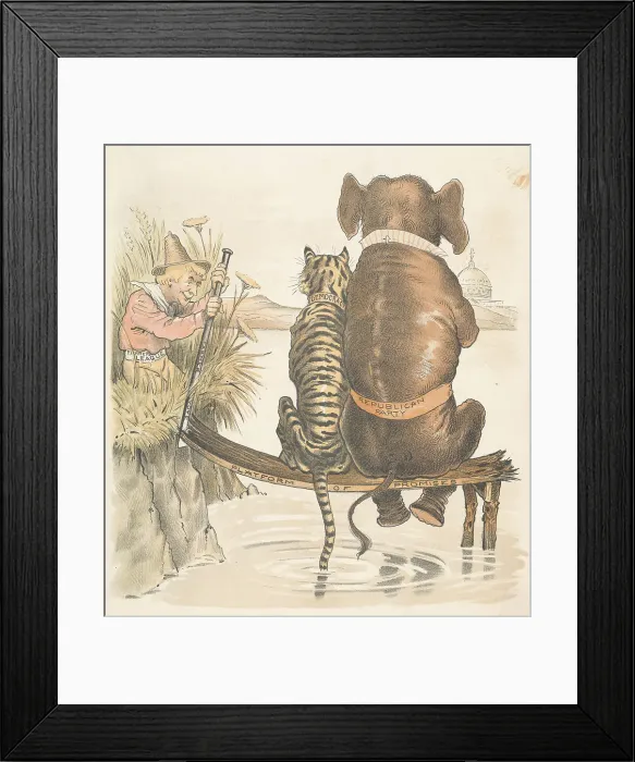 Framed Print : Cartoon Depicting Democrats and Republicans on Weak Platform