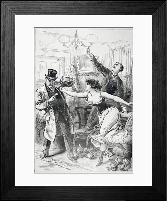 Framed Print : Woman Blinding Husband with Champagne Framed Print : Woman Blinding Husband with Champagne