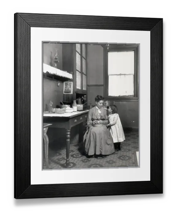 Framed Print : Child Watches Mother in Kitchen Framed Print : Child Watches Mother in Kitchen