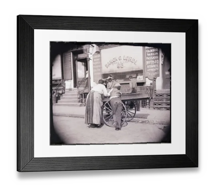 Framed Print : Boy and Woman Lean on Hucksters Pushcart Framed Print : Boy and Woman Lean on Hucksters Pushcart