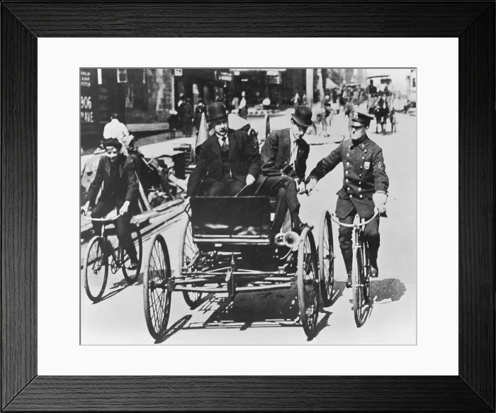 Framed Print : Policemen on Bicycles Escorting a Carriage Violator