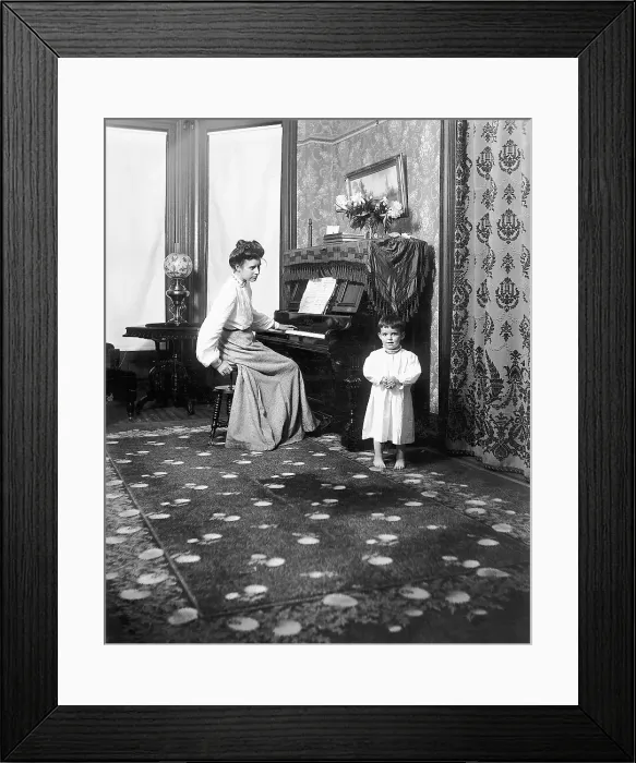 Framed Print : Mother at Piano with Child in Nightshirt Framed Print : Mother at Piano with Child in Nightshirt