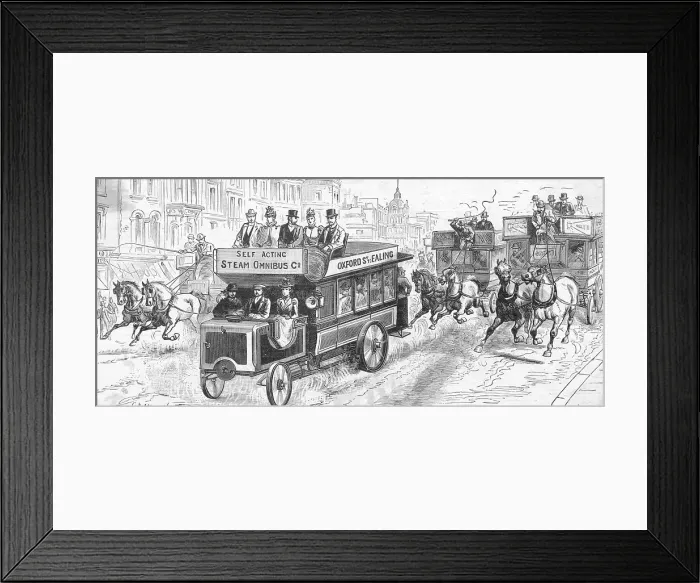 Framed Print : Early Motor Car Followed by Stagecoaches Carrying Passengers Framed Print : Early Motor Car Followed by Stagecoaches Carrying Passengers