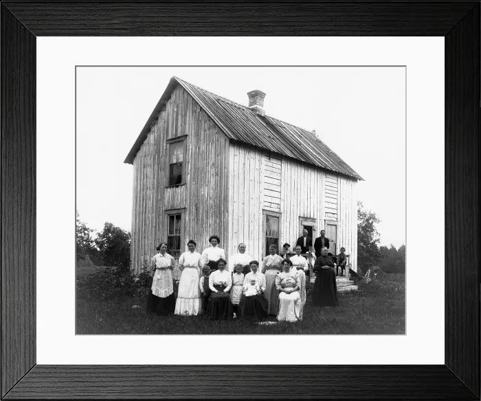 Framed Print : Large Pioneer Family In Wooden House Framed Print : Large Pioneer Family In Wooden House