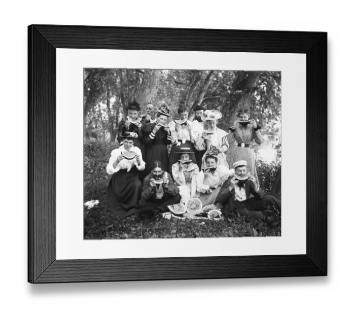 Framed Print : Picknickers Having Watermelon Party Framed Print : Picknickers Having Watermelon Party