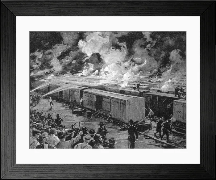 Framed Print : Burning of 600 Freight Cars on Panhandle Framed Print : Burning of 600 Freight Cars on Panhandle