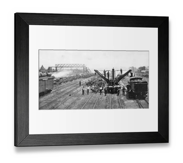 Framed Print : Wrecking Crew at Work in Railroad Yard Framed Print : Wrecking Crew at Work in Railroad Yard