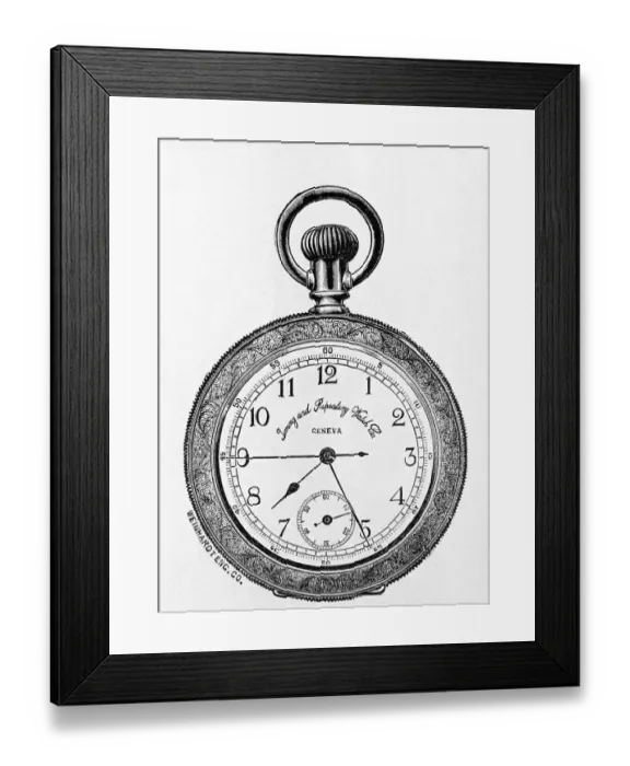 Framed Print : Engraving of Pocket-Style Watch Framed Print : Engraving of Pocket-Style Watch