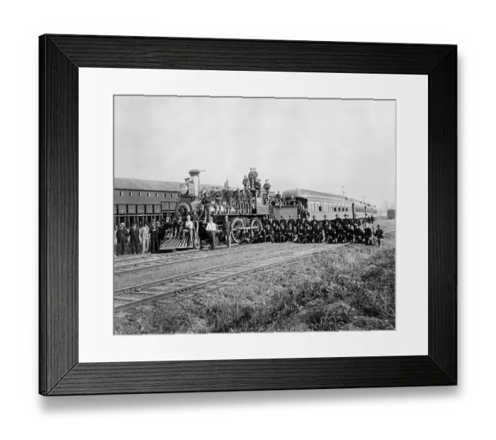 Framed Print : Infantry Company Poses Beside Train Framed Print : Infantry Company Poses Beside Train